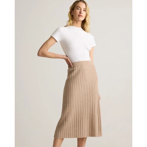 Quince Mongolian Cashmere Midi Skirt Oatmeal Size S NWT Luxury Old Money Classic - Picture 3 of 11